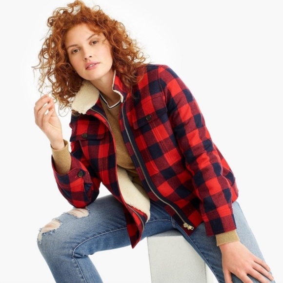 J. Crew Buffalo Plaid with Shearling Jacket - Picture 2 of 12